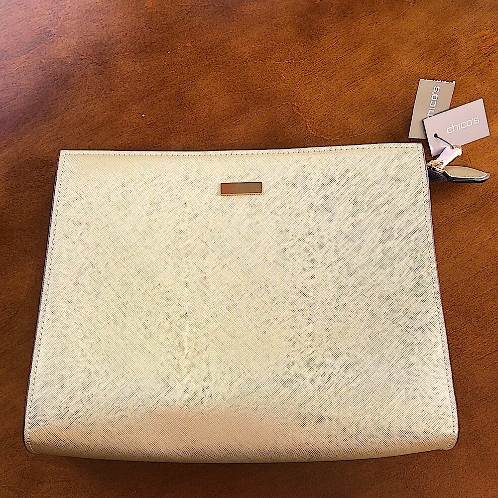 NWT Chicos Gold Zip Top Clutch/Case